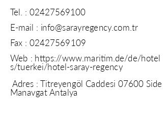 Maritim Hotel Saray Regency iletiim bilgileri